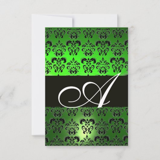 INVITATION VERT NOIR BLANC DAMAS MONOGRAMME (Devant)