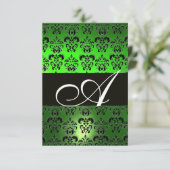 INVITATION VERT NOIR BLANC DAMAS MONOGRAMME (Debout devant)