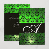 INVITATION VERT NOIR BLANC DAMAS MONOGRAMME (Devant / Derrière)