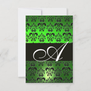 INVITATION VERT NOIR BLANC DAMAS MONOGRAMME