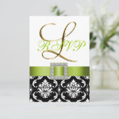Invitation Vert Noir Blanc Damasque Initiale L Mariage RSVP (Debout devant)