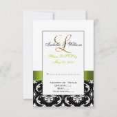 Invitation Vert Noir Blanc Damasque Initiale L Mariage RSVP (Dos)