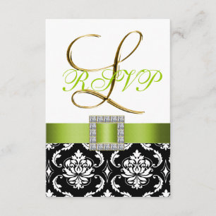 Invitation Vert Noir Blanc Damassé Initiale L Réponse Mariage