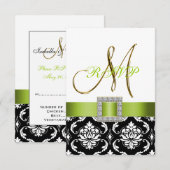 Invitation Vert Noir Blanc Damassé Réponse Initiale au Mariag (Devant / Derrière)