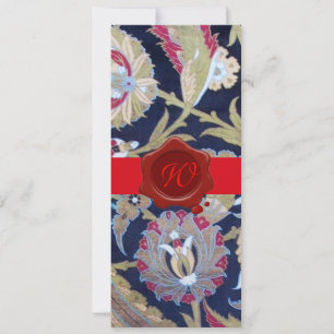 INVITATION VERT & NOIR BLEU DAMAS, SCEAU DE CIRAGE ROUGE MONO