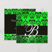 Invitation VERT NOIR  DAMAS MONOGRAMME , blanc (Devant / Derrière)
