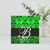 Invitation VERT NOIR  DAMAS MONOGRAMME , blanc (Debout devant)