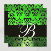 Invitation VERT NOIR  DAMAS MONOGRAMME , blanc (Devant / Derrière)