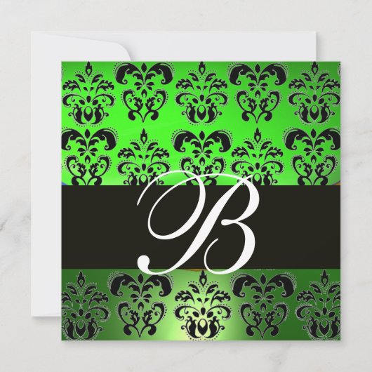 Invitation VERT NOIR  DAMAS MONOGRAMME , blanc (Devant)
