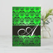Invitation VERT NOIR DAMAS MONOGRAMME, blanc brillant (Debout devant)