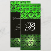 Invitation VERT NOIR  DAMAS MONOGRAMME, blanc émeraude (Devant / Derrière)