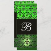 Invitation VERT NOIR  DAMAS MONOGRAMME , émeraude blanc (Devant / Derrière)
