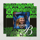 Invitation VERT NOIR DAMASSÉ MONOGRAMME champagne (Devant / Derrière)