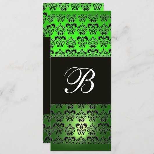 Invitation VERT NOIR  DAMASSÉ MONOGRAMME , émeraude blanc (Devant / Derrière)
