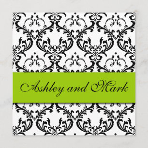 Invitation Vert noir élégant d'invitation de mariage damassé