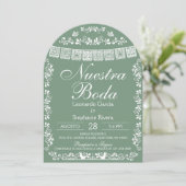 Invitation Vert Nuestra Boda Papel Picado Mariage Espagnol (Debout devant)