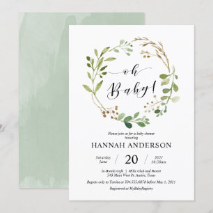 Invitation Vert Oh Baby shower Script moderne