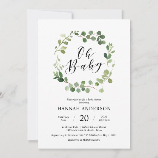 Invitation Vert Oh Baby shower Script moderne (Devant)
