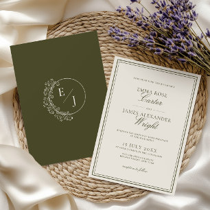 Invitation Vert olive Ancienne Fortune Élégant Mariage Classi