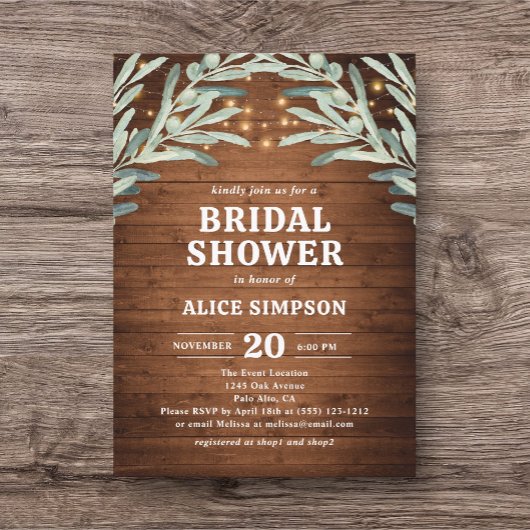 Invitation Vert olive Fête des mariées bois rustique