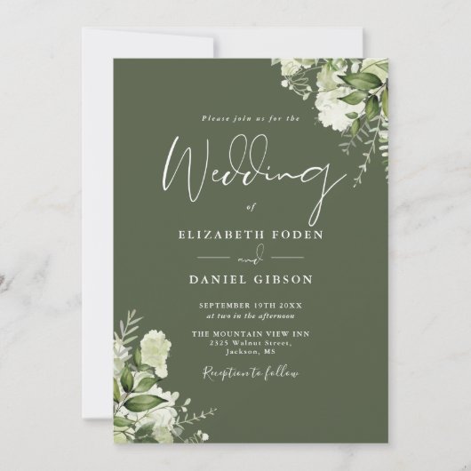 Invitation Vert olive Feuilles Monogramme Mariage  (Devant)