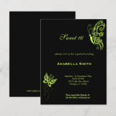 Invitation Vert olive foncé Sweet 16 Papillons (Devant / Derrière)