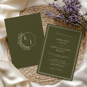 Invitation Vert olive Luxe Élégant Mariage Argent Ancien 