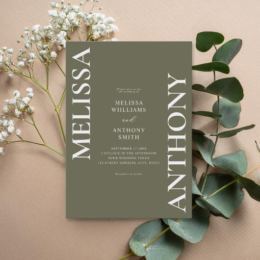 Invitation Vert olive minimaliste Mariage moderne