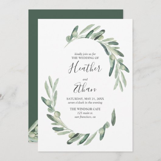 Invitation Vert Olive Moderne Mariage de police manuscrit (Devant / Derrière)