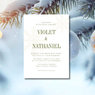 Invitation Vert olive or Guiet flocon de neige Noël Mariage