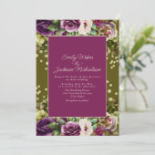 Invitation Vert olive rose aquarelle floral (Debout devant)