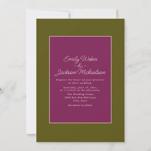 Invitation Vert Olive Rose Floral Aquarelle Violet (Devant)