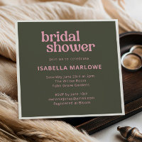 Vert olive rose gras rétro groovy douche de mariée