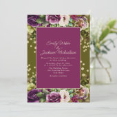 Invitation Vert olive rose violet aquarelle florale (Debout devant)