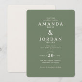 Invitation Vert olive typographique sophistiqué (Devant / Derrière)