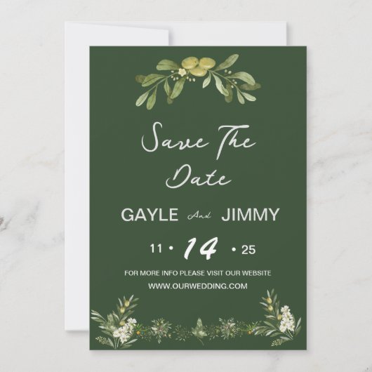 Invitation Vert Olivier Moderne Sauvez La Date (Devant)