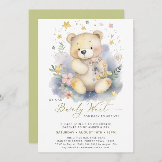 Invitation Vert on peut attendre plus mignon Baby shower fill (Devant / Derrière)