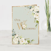 Invitation Vert Or Blanc Floral Élégant Mariage (Devant)