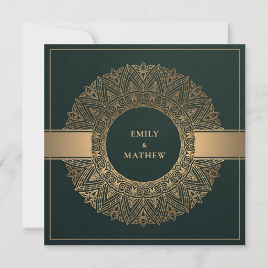 INVITATION VERT OR CLASSIQUE ORNATE MANDALA FÊTE DES MARIÉES (Dos)