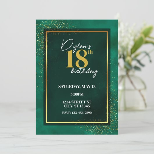 INVITATION VERT & OR DESIGN (Debout devant)