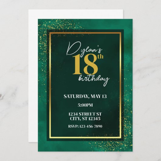 INVITATION VERT & OR DESIGN (Devant / Derrière)