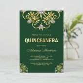 Invitation Vert Or Diamant Mandala Quinceañera (Debout devant)