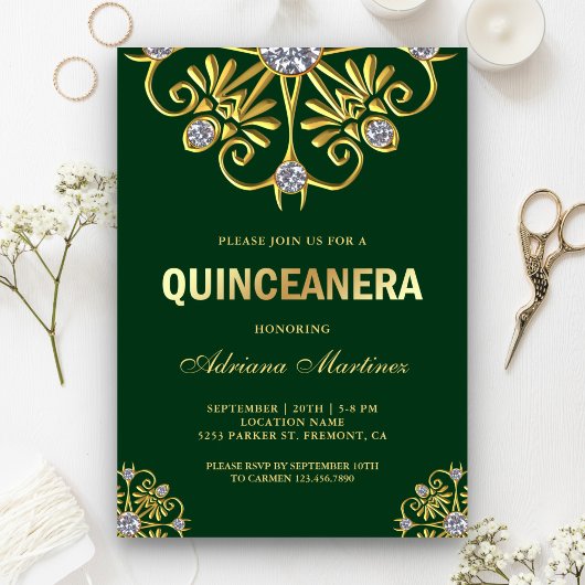 Invitation Vert Or Diamant Mandala Quinceañera