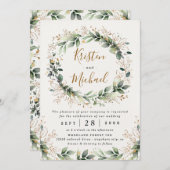 Invitation Vert or Elégant Aquarelle Boho Mariage feuille (Devant / Derrière)