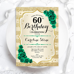 Invitation Vert or élégant Floral 60e anniversaire