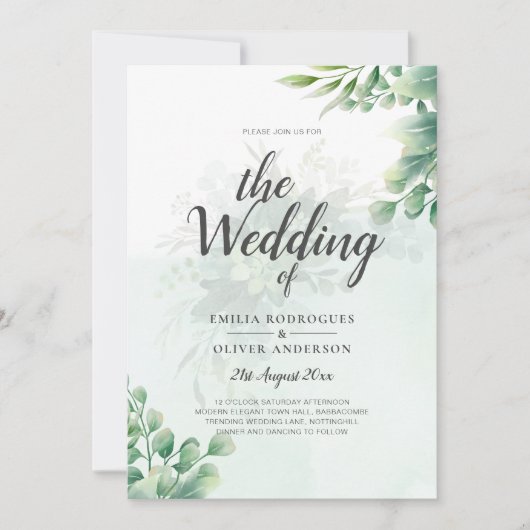 Invitation Vert Or Eucalyptus MARIAGE QR CODE Moderne (Devant)