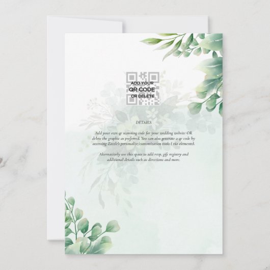 Invitation Vert Or Eucalyptus MARIAGE QR CODE Moderne (Dos)
