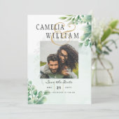 Invitation Vert Or Eucalyptus MARIAGE QR CODE Moderne (Debout devant)