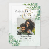 Invitation Vert Or Eucalyptus MARIAGE QR CODE Moderne (Devant / Derrière)