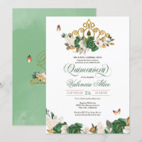 Vert & Or Floral Tiara Butterfly Quinceañera